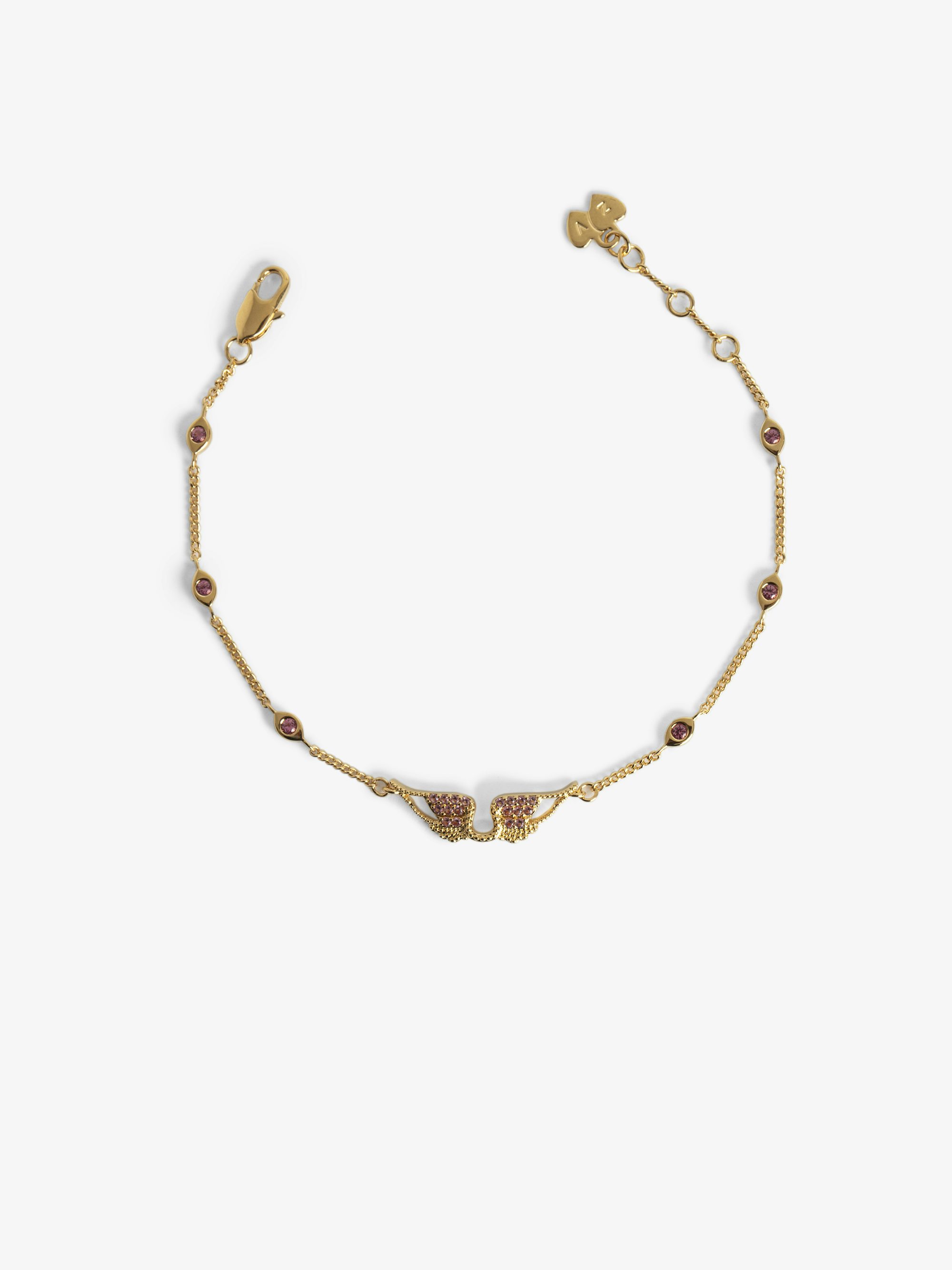 Rock Bracelet - Chain bracelet with wings in brass and rhinestones.